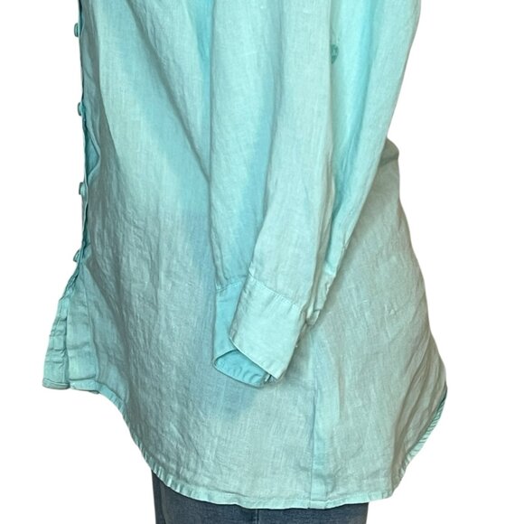 Coldwater Creek aqua linen ¾ adjustable sleeve blouse XL (16) - Picture 6 of 12